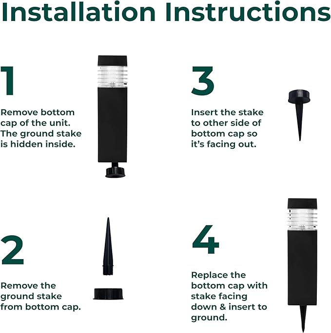 TECHKO Solar Small Bollard Rectangular Pathway Lights – 4-Pack, Dusk-to-Dawn, Weather-Resistant Outdoor LED Lighting