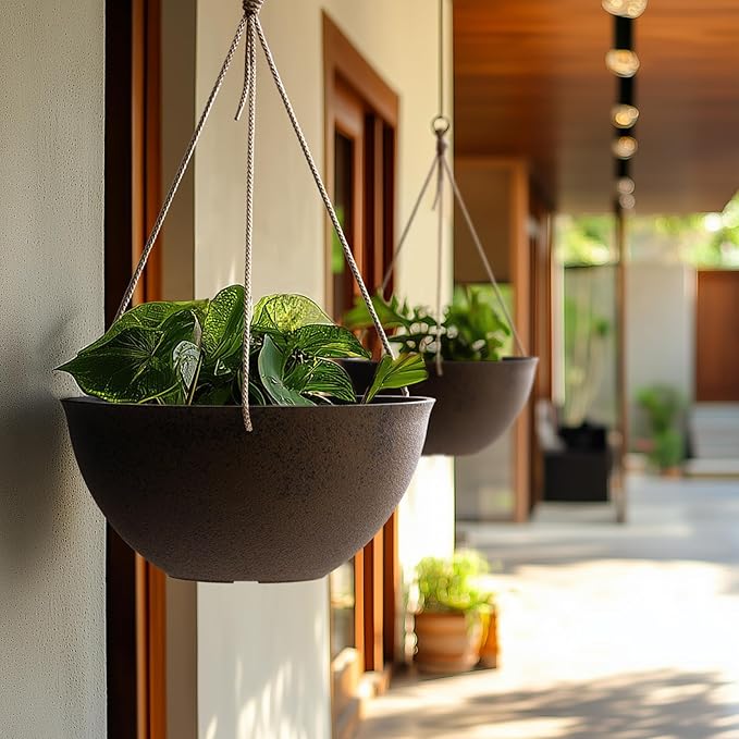 LA JOLIE MUSE Large Hanging Planters - 13 Inch Flower Pots Outdoor Indoor, Hanging Garden Planters Set of 2, New Iron Color