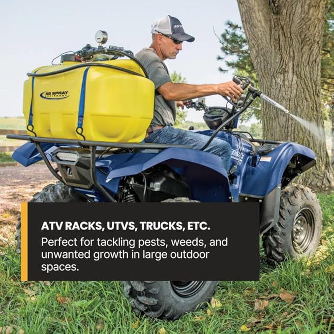 25 Gallon Platinum Spot Sprayer 2.2 GPM, Pro Series Aluminum Handgun Included with 15 Foot Hose, Mounted ATV and UTVs, Built in Drain, Yellow