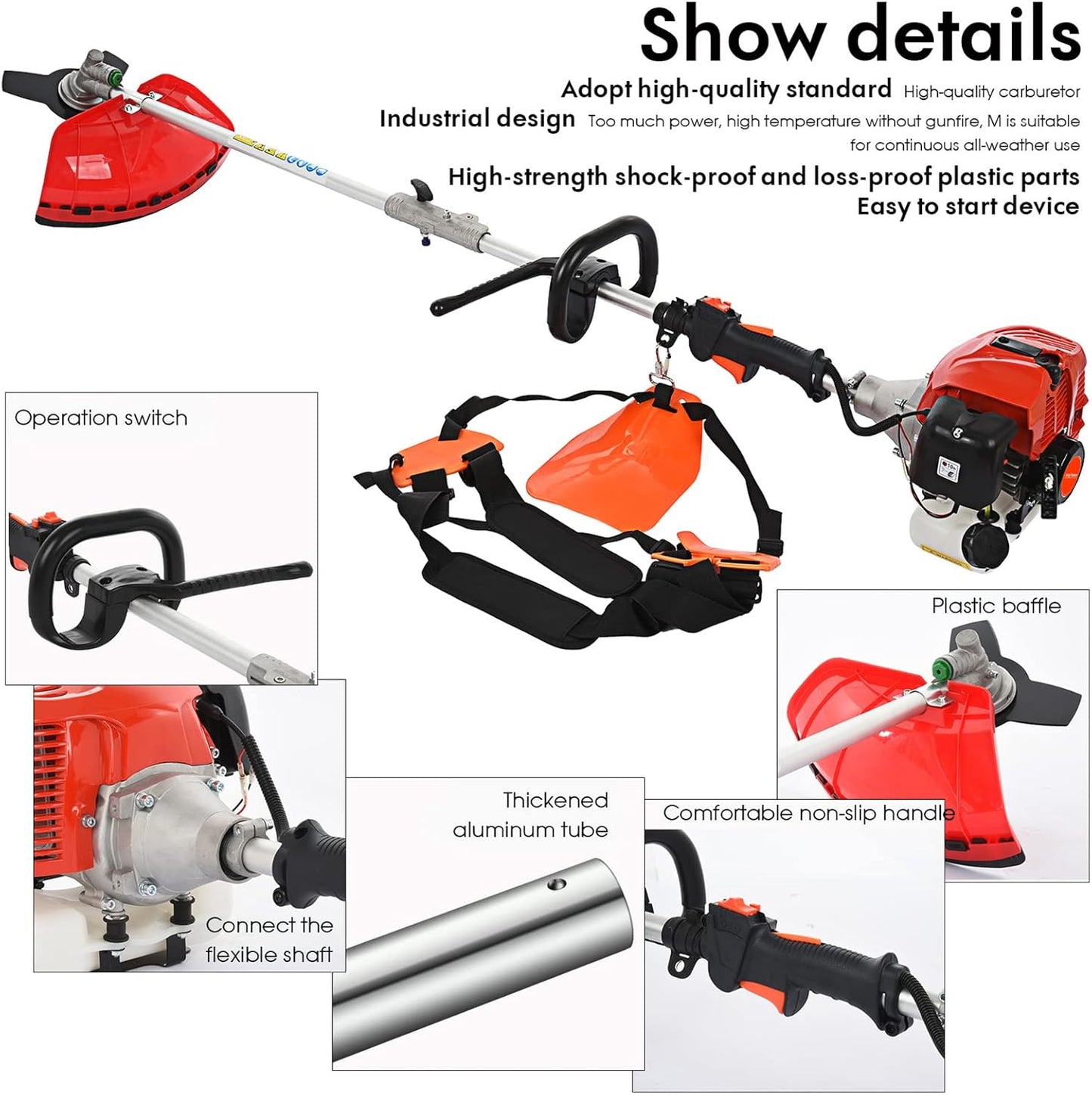 2024 New Gas Weed Wacker, 52cc 2-Stroke 5 in 1 Multi-Functional Lawn Mower Hedge Trimmer Pruners Gas Powered Brush Cutter, Weed Eater for Grass and Bush Shipping from US (Red 2)