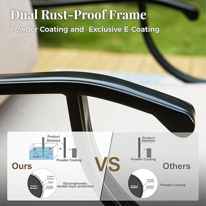 Patio Furniture Set with Fire Pit Table, 5 Pcs Metal Outdoor Conversation Set, 4 Rocking Chairs with 5.75" Extra Thick Cushion and 28" Fire Pit Table for Backyard Deck, Beige