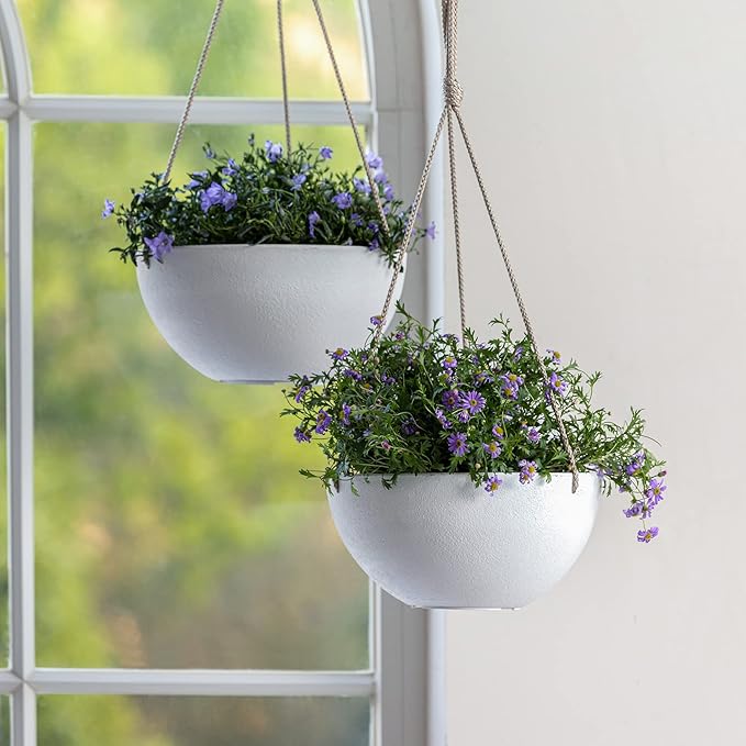 LA Jolie Muse Hanging Planter - 9.84 Inch Hanging Planters for Indoor Plants, Hanging Pots for Plants Indoor Outdoor, Set of 2, White