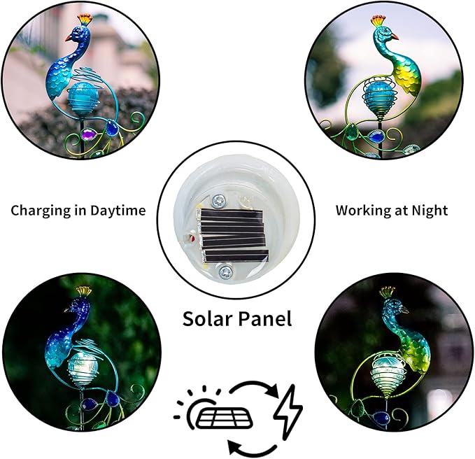 Viveta Garden Solar Lights Decorative, 2 Pack Metal Peacock Solar Lights Stake for Outdoor Garden Patio Yard Lawn Decorations
