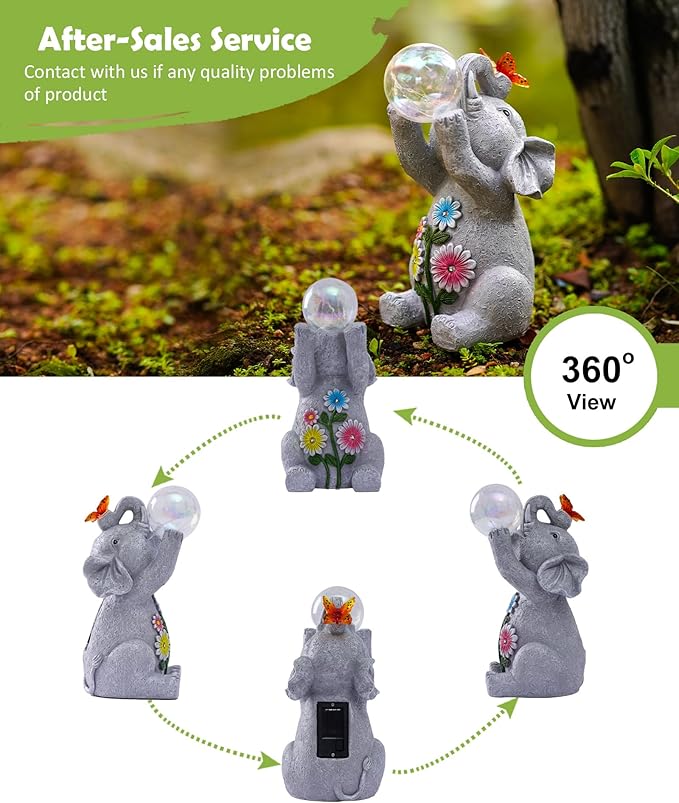 Nacome Solar Elephant Outdoor Statues for Garden: Outside Decor with Blow Bubbles Ball Lights Clearance for Yard Art Lawn Ornaments Porch Patio Balcony Home - Birthday Gifts for Grandma Mom Women