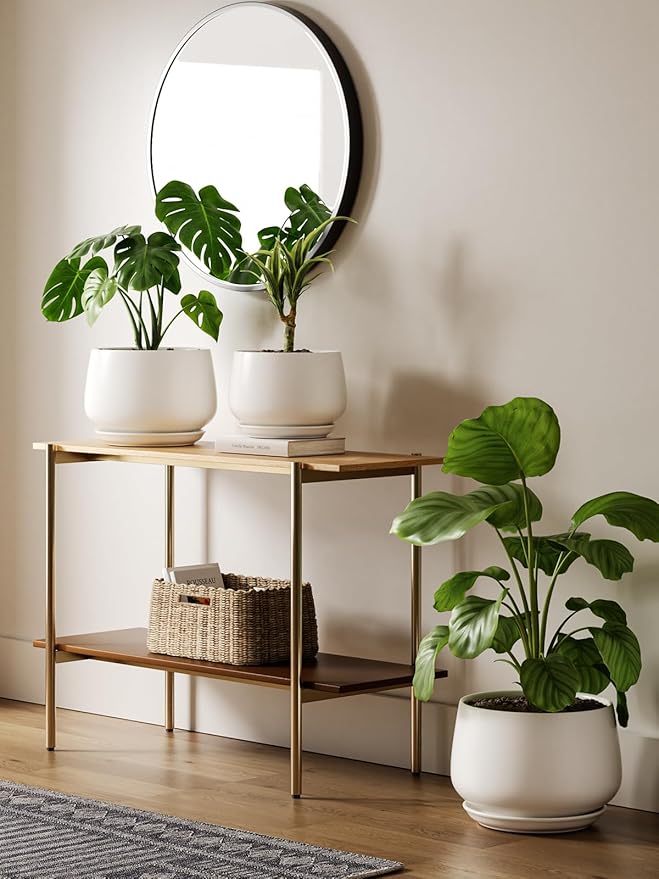 LE TAUCI Ceramic Planters, 12 Inch Pots for Plants, Plant Pots with Drainage Holes and Saucers, Durable and Modern, Planters for Indoor Plants, White