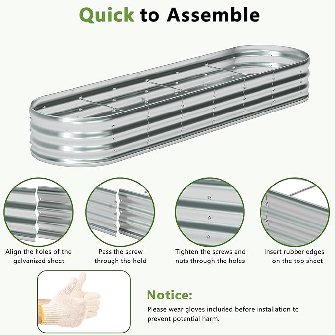 zizin 2 Pack Galvanized Raised Garden Bed Metal Oval Raised Garden Beds Outdoor Planter Box for Vegetables (8x2x1FT, Silver)