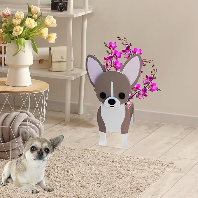 Chihuahua Dog Planter Plant Pots,Cute Garden Dog Flower Planter,Dog Planters Birthday Gifts for Women,Office,Indoor/Outdoor Decor（9.45 * 5.94 * 13.39in）