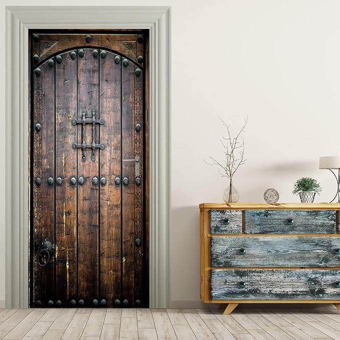 3D Peel & Stick Murals - Wooden Door Wallpaper - Self-Adhesive, Removable PVC, Waterproof - Bedroom/Living Room Decor - 34.6 x 78.7 inch
