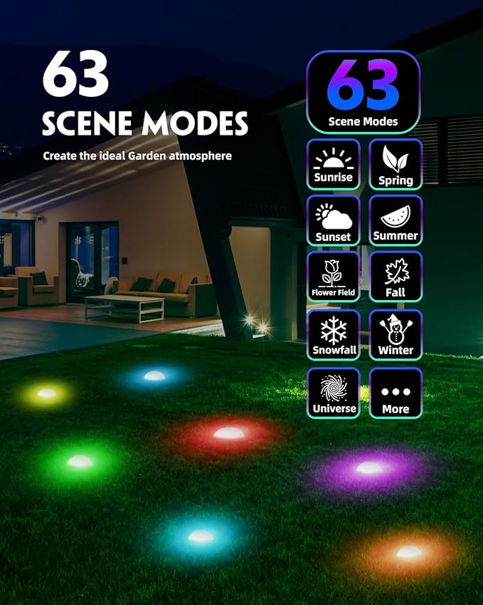 Outdoor Smart Ground Lights - 65FT 45Pack Pathway Light Remote & App Control, Color Changing Walkway Lighting Compatible with Alexa Halloween Christmas Outdoor Decor for Patio, Garden, Yard