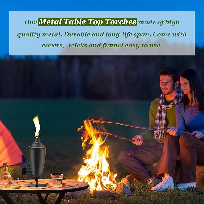 6 Pack Metal Tabletop Torches,22 oz Citronella Torches for Outside, Refillable Outdoor Flame Torch Light, Comes with Wicks and Covers, Ideal for Parties, Landscape, Garden Decor, DIY