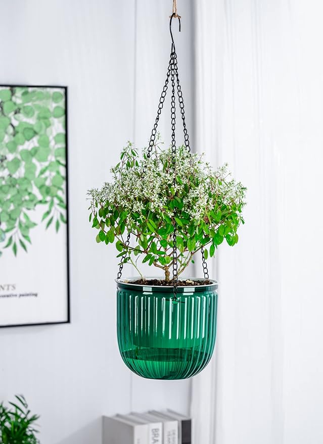 6.5 Inch 2 Pcs Self Watering Hanging Planter Indoor Plant Pots Drainage Holes, Outdoor Hanging Planters Flower Pot Basket, Visible Water Level, Plant Hanger Home Decor, Gardening