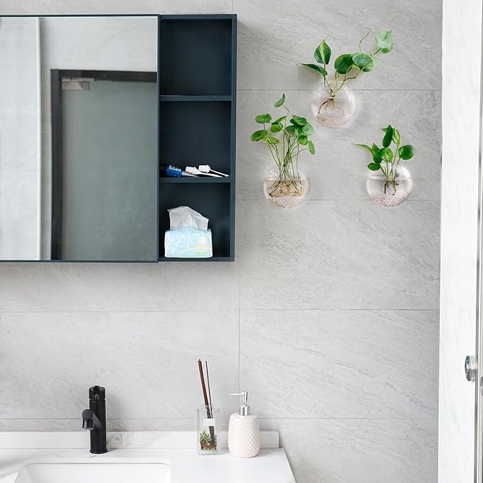 Mkono Wall Hanging Planter Propagation Station Glass Flower Vase for Hydroponics Plants, Bathroom, Home Office Living Room Decor Gift, Oblate Set of 3