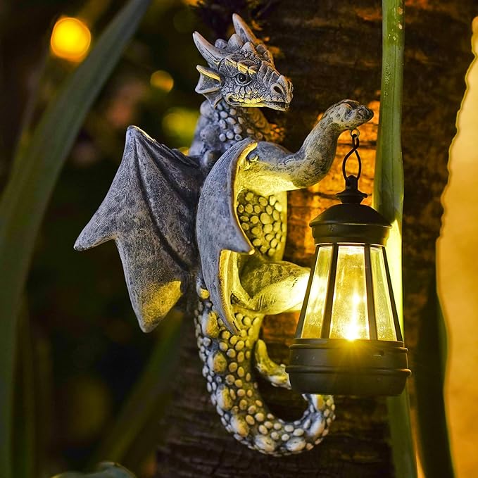 Solar Garden Decor Dragon Tree Hugger - 9.3 Inch Garden Statues Lawn Ornaments for Outside Balcony Yard Whimsical Art Outdoor,Mothers Day Gifts for Mom Grandma Women