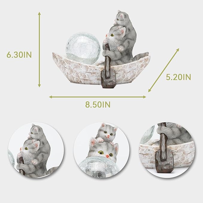 Garden Statue of Cat,Garden Decor Cat Figurine,Cats Outdoor Statue,Solar Decor for Patio,Balcony,Yard,Lawn Ornament