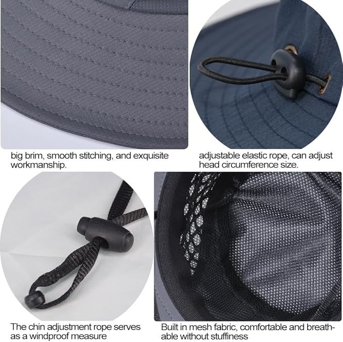 Fishing Hat, UPF50+ Wide Brim Sun Hat for Men Women, UV Protection Hiking Beach Bucket Hats Summer Safari Hat