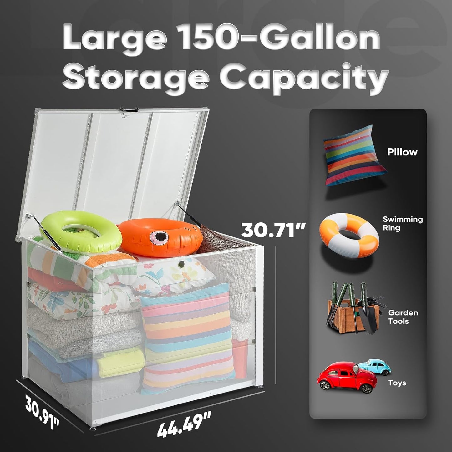 Quictent Metal Deck Box 150 Gallon Outdoor with Hydraulic Lid, Easy Assemble Waterproof Weather-Resistant Storage Bin, 660LBS Capacity for Patio/Garden/Poolside, White