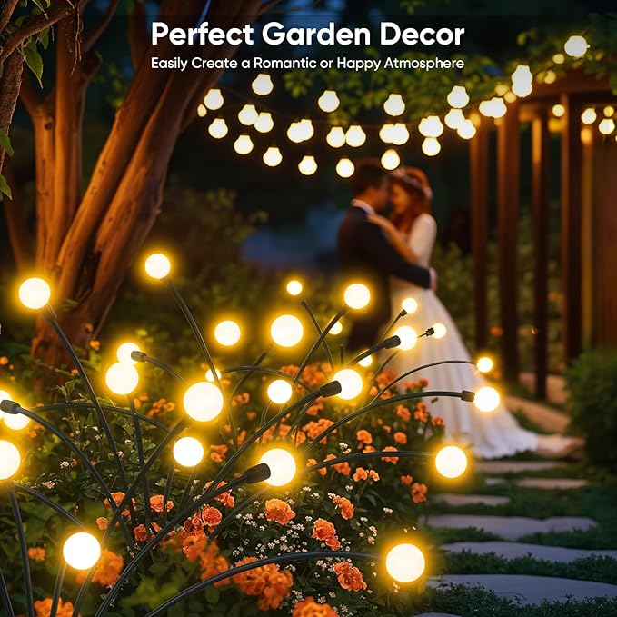 Solar Lights Outdoor Waterproof: 8 Pack 64 LED Firefly Garden Solar Powered Lamps - Bright Outside Pathway Lighting Modern Yard Patio Decorations - 2025 Unique Design Sway by Wind & Dancing