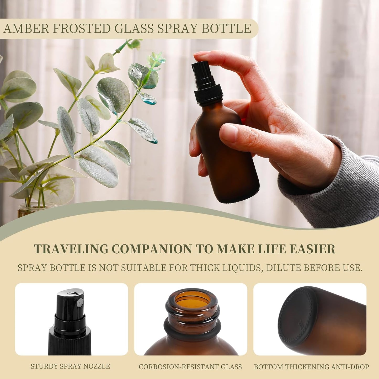Amber Glass Small Spray Bottles 2 oz 24 Packs,Fine Mist Sprayer Pretty Finish,Refillable Containers mini spray bottles for Cleaning Solutions and Skin Care (Amber Frosted 24Pack)