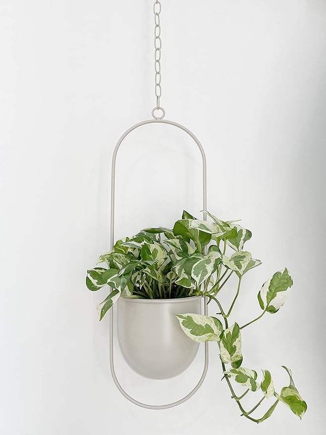 Boho Beige Metal Plant Hanger,Metal Wall and Ceiling Hanging Planter, Modern Planter, Mid Century Flower Pot Plant Holder, Minimalist Planter for Indoor Outdoor Home Decor