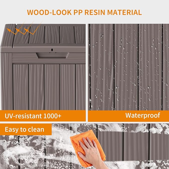 28 Gallon Resin Deck Box, Lockable Patio Outdoor Storage Box for Furniture, Garden Tools and Tools Storage, Waterproof Outside Storage Boxes - Grey