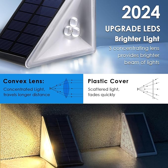 Solar Step Lights Outdoor Waterproof IP67, 6 Pack Solar Powered Stair Light with 3 LEDs, Triangle Solar Deck Light for Outside Garden Patio Yard Front Door, Warm White