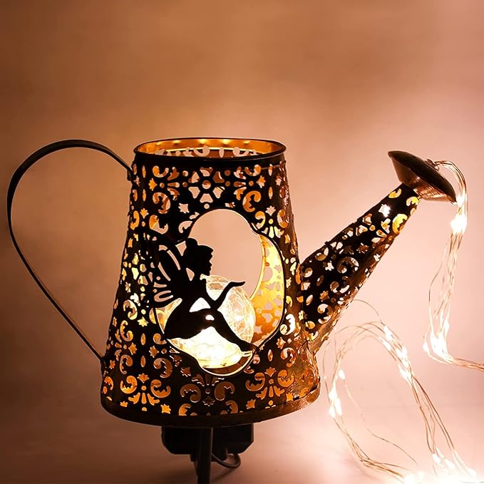 VOOKRY Solar Watering Can with Lights, Outdoor Garden Solar Lights Pathway Stake Lights Waterfall Fairy Lights Decorative Lights for Walkway, Yard, Lawn, Patio, Gardening gifts for Women, Mother's Day