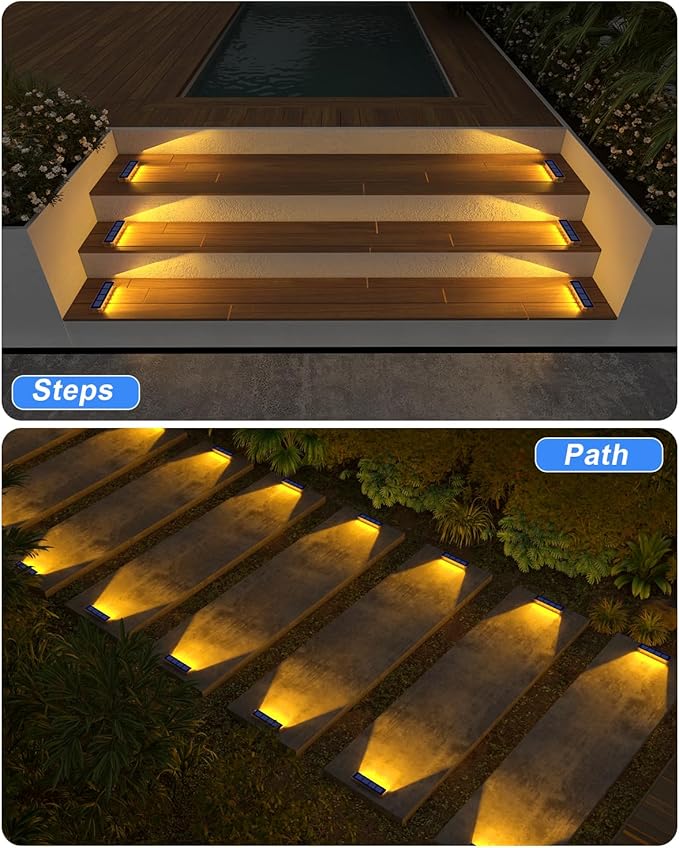 Solar Step Lights for Outside,8 Pack Solar Stair Lights Outdoor Waterproof,Warm White Deck Light Solar Powered Waterproof for Steps,Stairs,Walkway,Sidewalk,Patio,Pathway