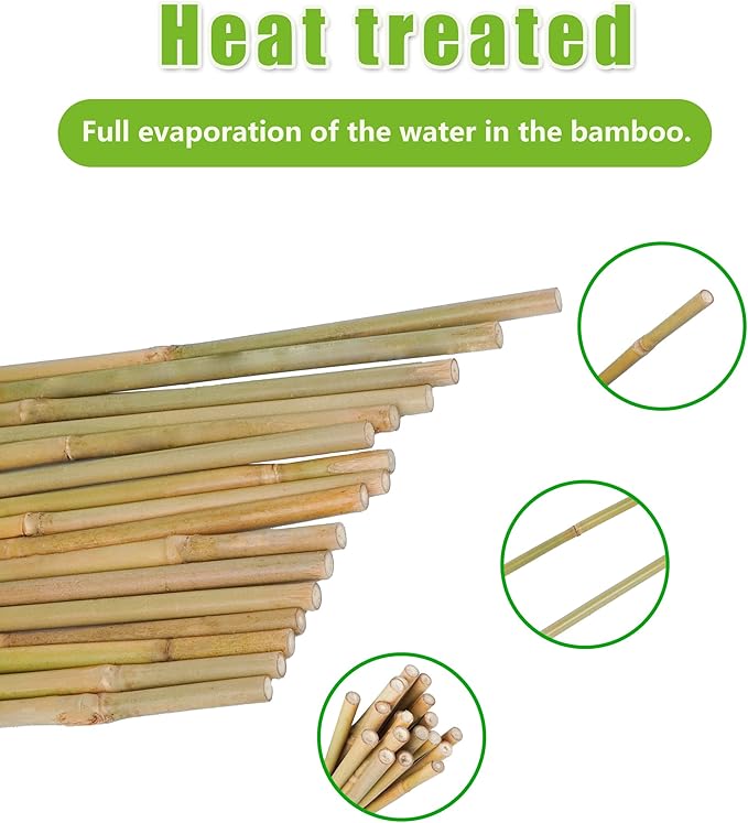 2ft Natural Bamboo Plant Stakes for Tomatoes, Beans, Flowers, Potted, Climbing Plants 25pcs