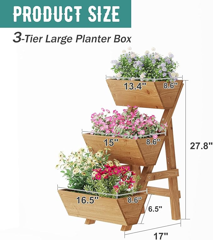 Small Raised Garden Bed, 3 Tier Vertical Garden Planter for Indoor & Outdoor, Raised Planter Box with Legs