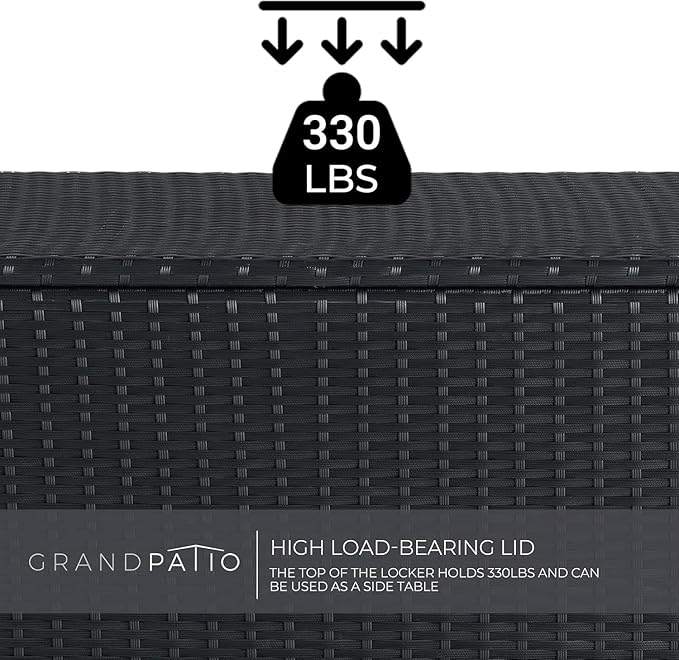 Grand patio 108 Gallon Deck Storage Box Indoor Outdoor Wicker Bin for Patio Furniture Cushions Garden Tools Pool Accessories, Black