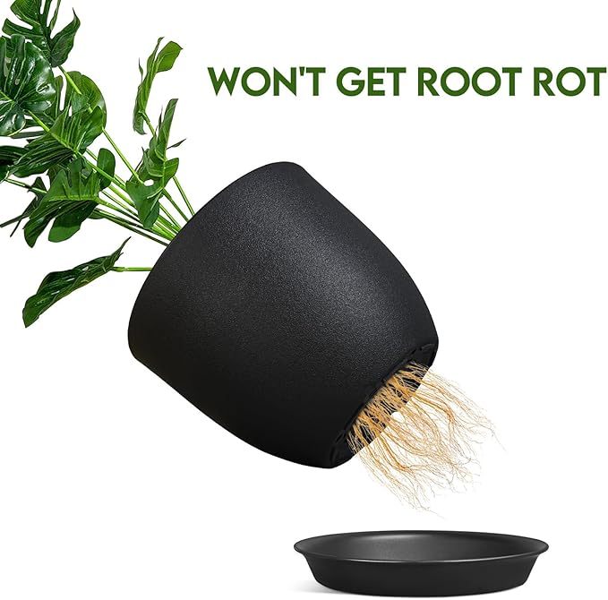 Plant Pots 8 Inch Set of 2, Flower Pots with Multi Mesh Drainage Holes, Planters for Indoor Outdoor Garden Plants and Flowers (Black)