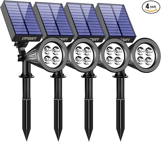 URPOWER Solar Lights Outdoor, 2-in-1 Waterproof Adjustable Solar Spotlights Outdoor Wall Light, Dusk-to-Dawn Solar Powered Landscape Lights for Backyard/Garden/Pathway/Pool/Porch (4Pack, Cool White)