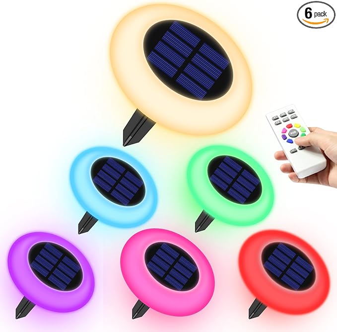 intelamp Colorful Solar Lights for Outside Solar Garden Lights Backyard Decor Outside Lights for Yard Color Changing Solar Pathway for Yard Garden Pathway,6 Pack