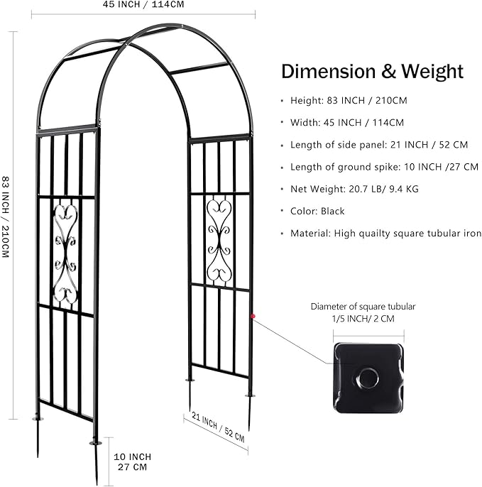 Arbors, Curved Metal Endurable Iron Trellis Plants Stand Use for Outdoor Garden Arbor Climbing Plants Wedding Arches Ceremony