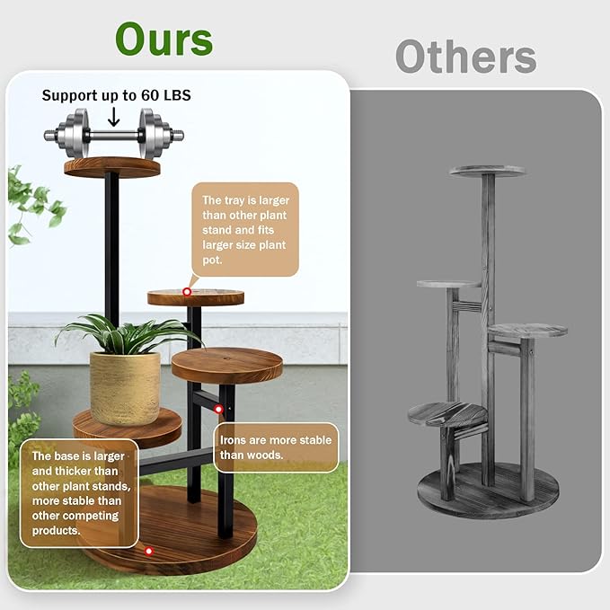 AUGOSTA 4 Tier Corner Plant Stand, Tall Metal Wood Plant Shelf Holder for Indoor, Outdoor Display Rack Flower Pot Stand for Living Room Balcony Garden Patio
