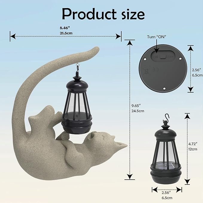 Solar Cat Garden Statue 10 Inch Porch Patio Decor for Outside Yard Decoration Outdoor Unique Housewarming Gardening Birthday Gifts for Cat Lovers Women Grandma