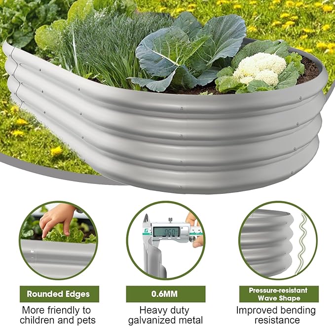 5x3x1ft Oval Galvanized Raised Garden Bed Outdoor 9-in-1 Large Metal Modular Planter Box Raised Beds for Gardening,Vegetables,Fruits,Flowers & Herbs (Silver)