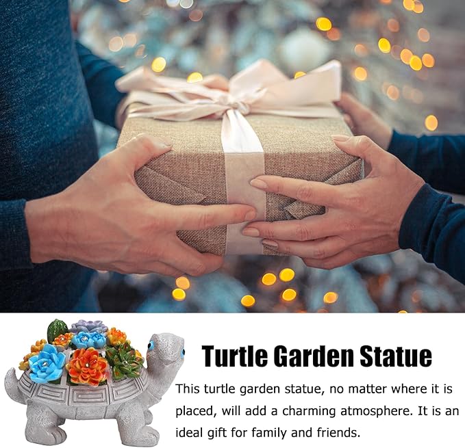 Solar Garden Turtle Statues 7 LED Lights Outdoor Decor Turtle with Succulent Resin Sculpture Patio Porch Balcony Yard Lawn Art Decor Birthday Gifts for Women Mom Grandma Housewarming Gifts