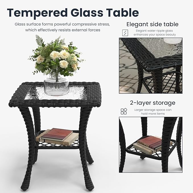 9 Pieces Outdoor Patio Furniture Sets with Rocking Swivel Chairs with 6-inch Thick Cushion and Side Table for Deck Lawn