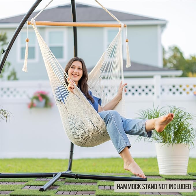 JoyView Hammock Chair with Spreader Bar Caribbean Hammock Swing Chair 300 LBS Weight Capacity XL Rope Hanging Chair for Outdoor Indoor Garden Yard - Orange