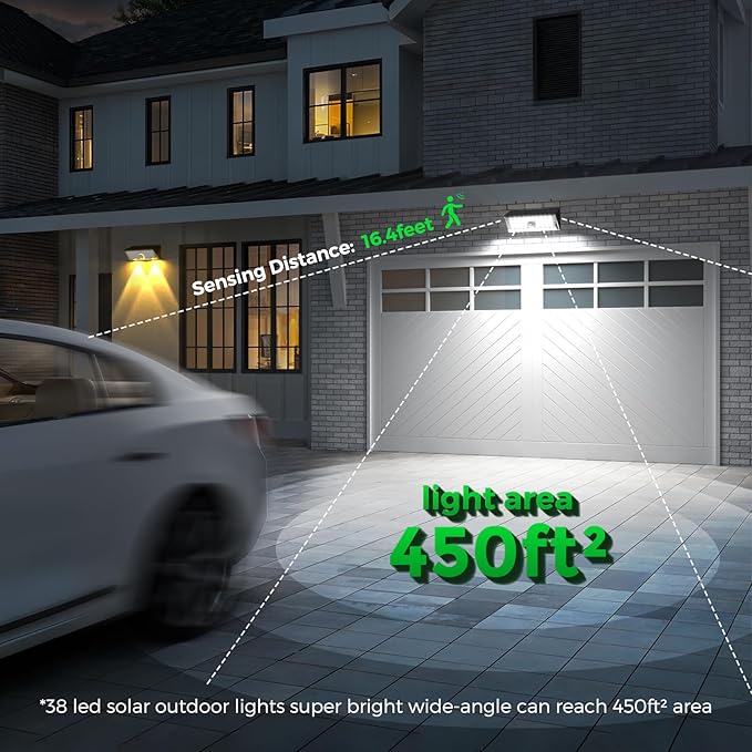 JSOT Solar Lights Outdoor, 4 Modes Solar Motion Sensor Lights Outdoor Waterproof I P65, 4Pack Ultra Bright Wall Security Lighting for Yard Garage Front Door Garden - Cool White