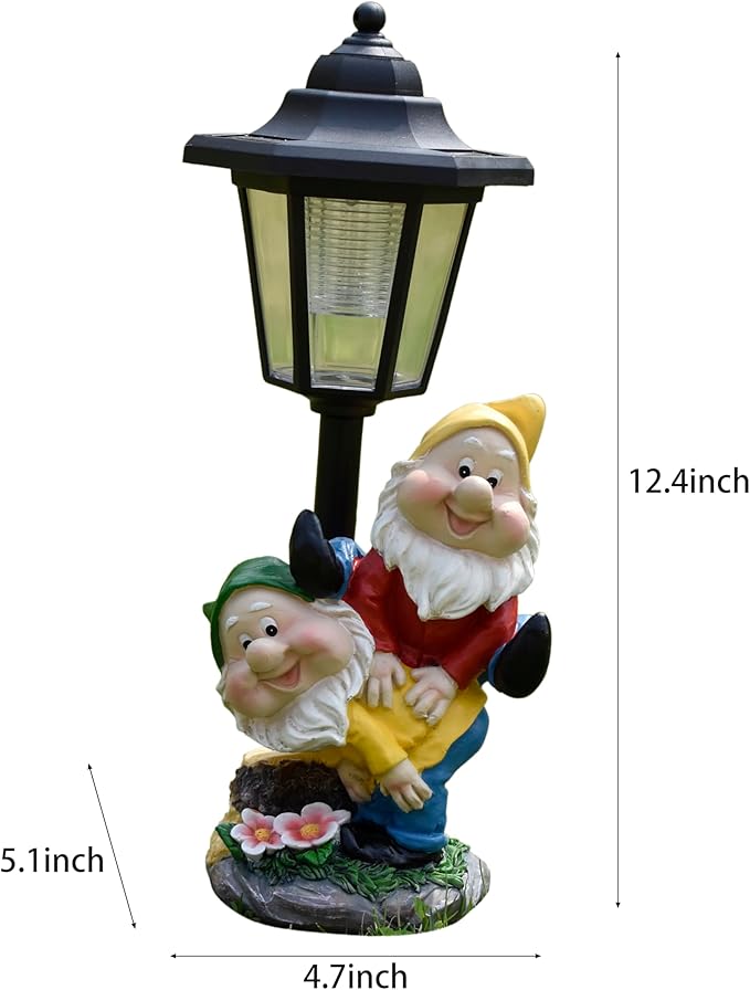 Solar Garden Country Farm Gnomes with Light, Outside-Outdoor Decorations Funny Playing Gnomes for Patio Yard Lawn Walkway Ornaments Clearance Housewarming Gifts for Mom Grandma Birthday