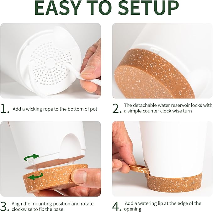 4 inch Small Plant Pots for Outdoor Indoor Plants, 10 Pack Planters with Drainage Holes and Tray, Small Self Watering Pots for Succulent,Cactus, Aloe and Other Plants. (White)