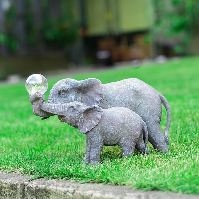 Solar Elephant Statues Lights for Outdoors Garden Decor, Large Outdoor Elephant Statues, Modern Elephant Resin Statue Decorations with Color-Changing Bulb, Unique Housewarming Gifts for Mom, Women