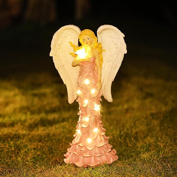 Solar Angel Garden Statues Outdoor with LED Lights –Garden Angel Figurine- Outdoor Lawn Decor Garden Figurine for Patio, Balcony, Yard, Ornament - Unique Housewarming Gifts
