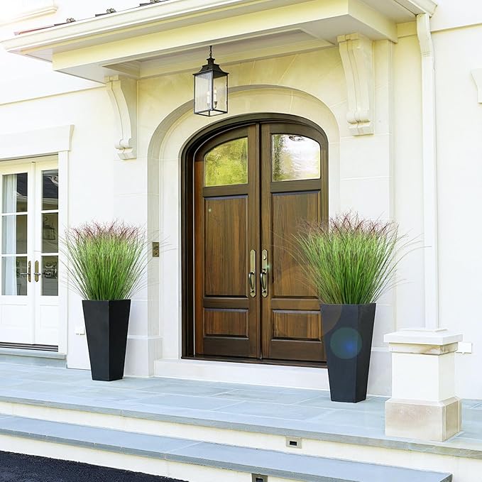 36Pcs Artificial Grass Plants, Faux Shrubs Wheat Grass, Fake Tall Grass Plants for Outdoor Decor, Greenery Stems Weed for Room Indoor Home Decor（Green Red Tail