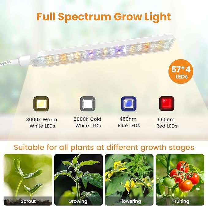 Grow Lights for Indoor Plants, 4-Head Full Specturm Plant Grow Light with 4/8/12/16H Timer, 3 Color Modes, 5 Brightness, 24-68.7in Height Adjustable Floor Growing Lamp for Tall Large Plants