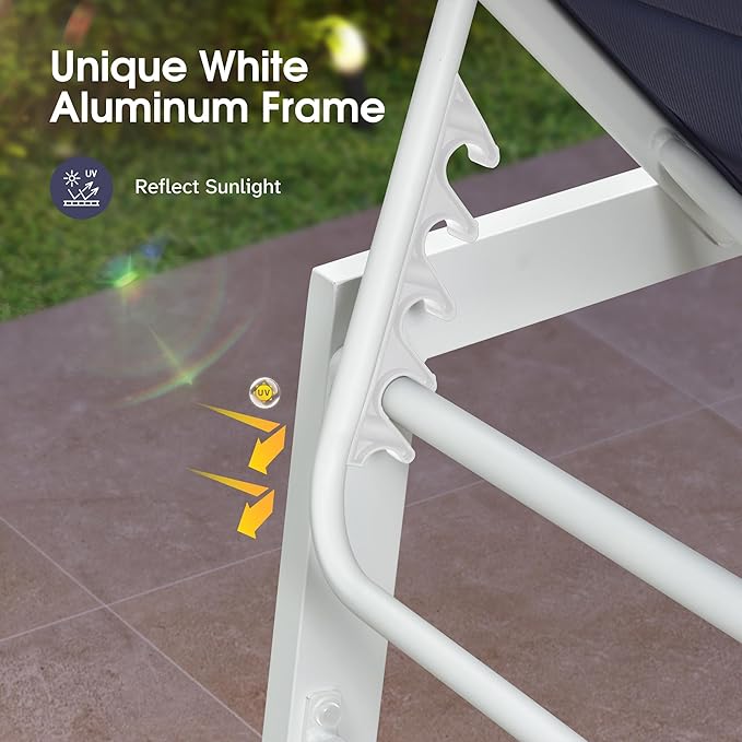 PURPLE LEAF Outdoor Chaise Lounge Set Adjustable Sunbathing Recliner with Side Table for Beach Poolside Outside Patio Aluminum Chaise Lounger Navy Blue