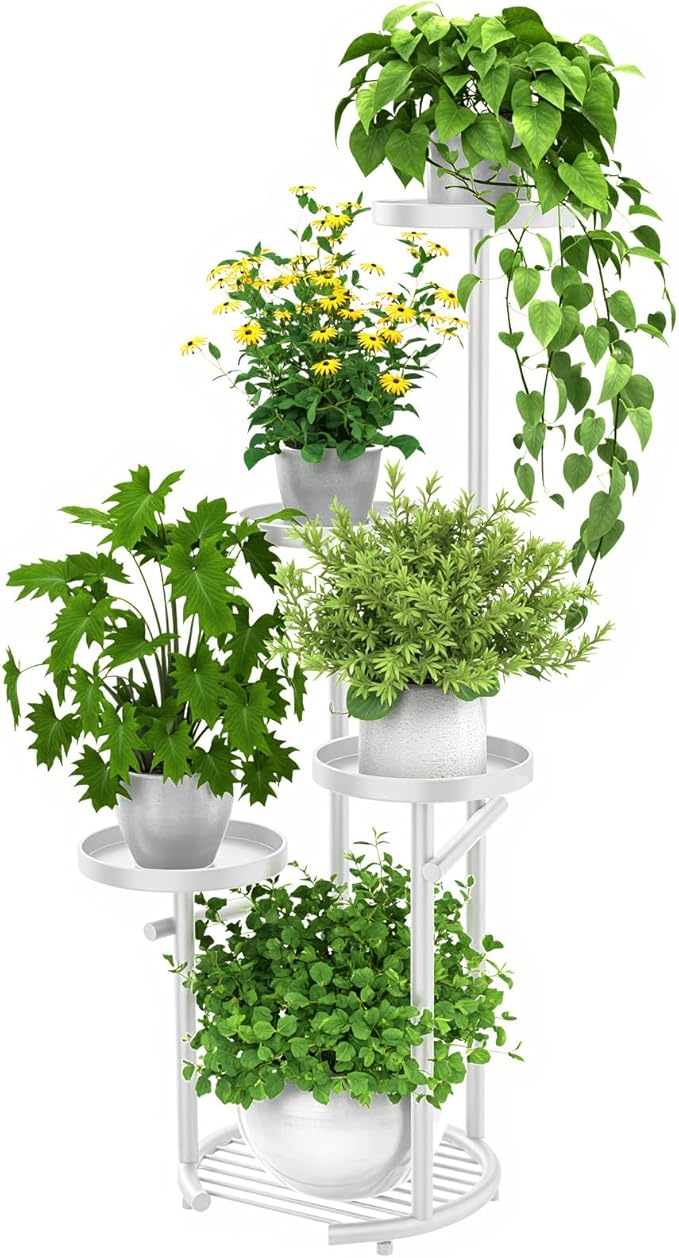 TOSKING 5 Tier Metal Plant Stand Indoor, Plant Shelf, Corner Shelf Flower Pot Stand for Outdoor Plant Stand for Living Room Balcony Garden Patio Bedroom (White, 38in)