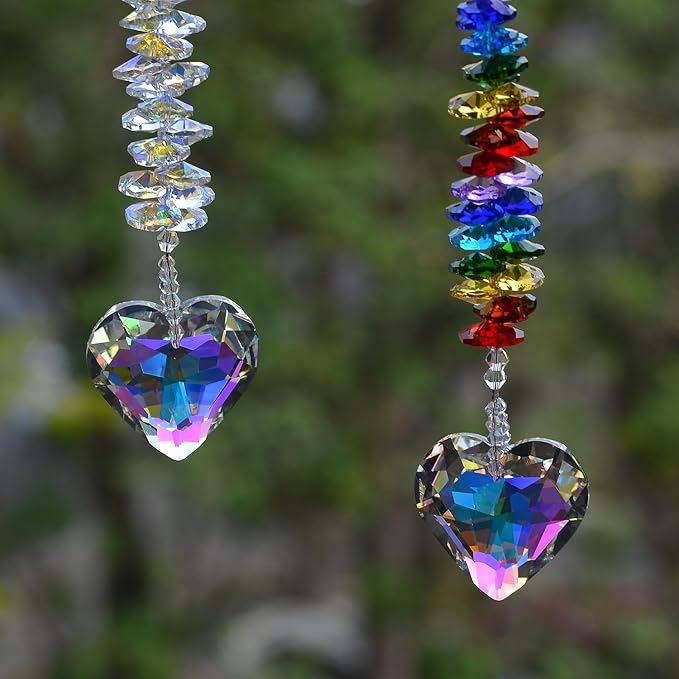 2PCS Exquisite Heart Crystal Sun Catcher Prisms, STINO Hanging Suncatchers with Glass Prism, Rainbow Maker for Windows, Balcony, Kitchen, Garden Decoration (1, Exquisite Heart 2Pcs)